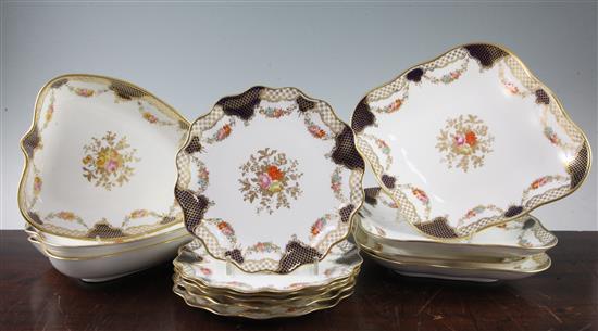 A Wedgwood thirteen piece bone china dessert service, lozenge dish 29.5cm